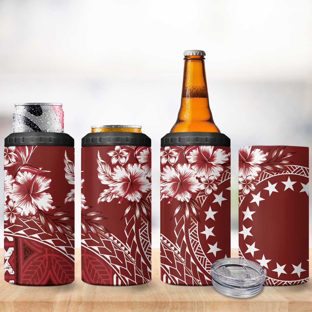 Kia Orana Cook Islands 4 in 1 Can Cooler Tumbler Tiare & Stars - Scarlet