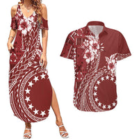 Kia Orana Cook Islands Couples Matching Summer Maxi Dress and Hawaiian Shirt Tiare and Stars - Scarlet