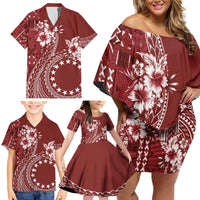 Kia Orana Cook Islands Family Matching Off Shoulder Short Dress and Hawaiian Shirt Tiare and Stars - Scarlet