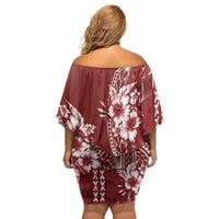 Kia Orana Cook Islands Family Matching Off Shoulder Short Dress and Hawaiian Shirt Tiare and Stars - Scarlet