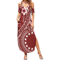 Kia Orana Cook Islands Family Matching Summer Maxi Dress and Hawaiian Shirt Tiare and Stars - Scarlet
