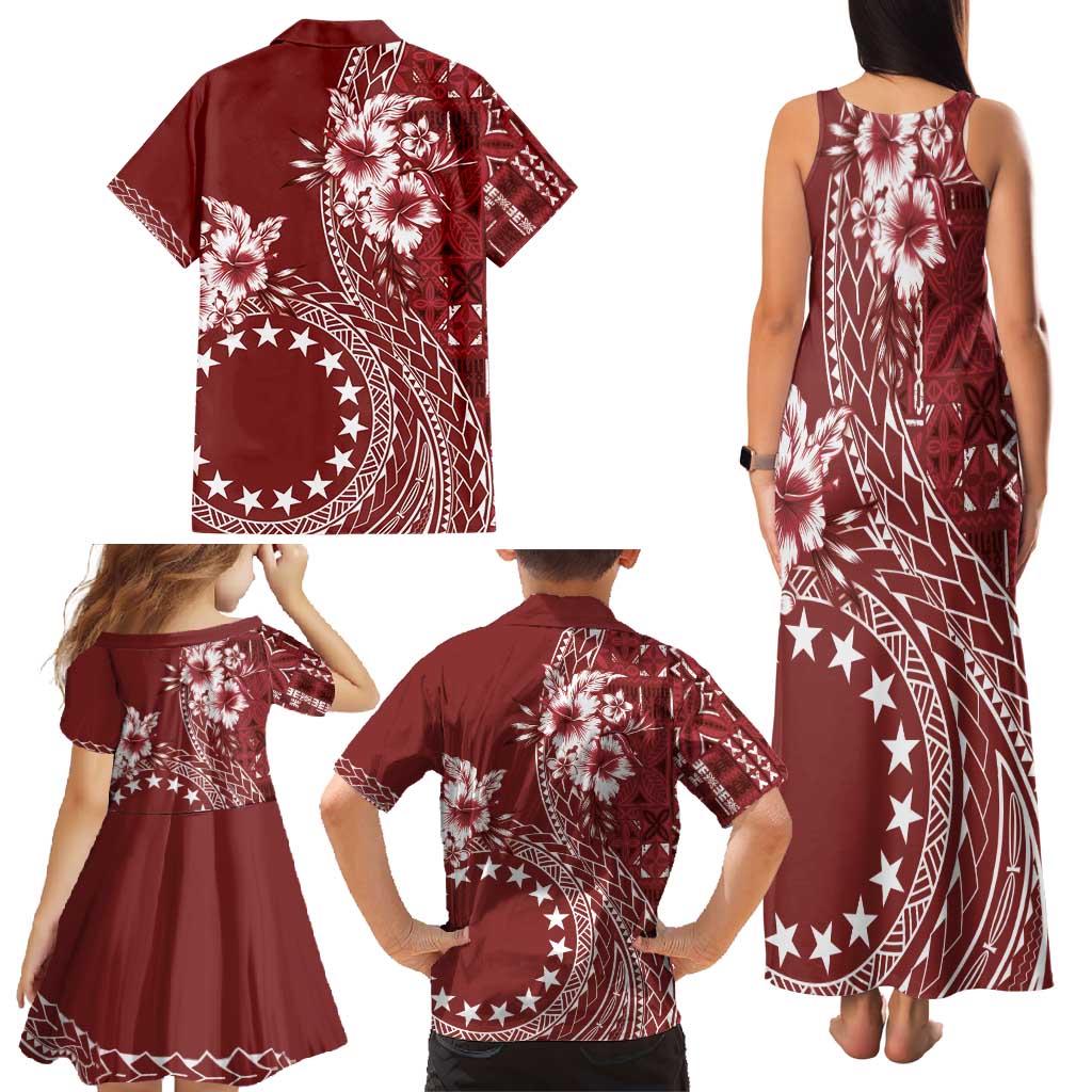 Kia Orana Cook Islands Family Matching Tank Maxi Dress and Hawaiian Shirt Tiare and Stars - Scarlet