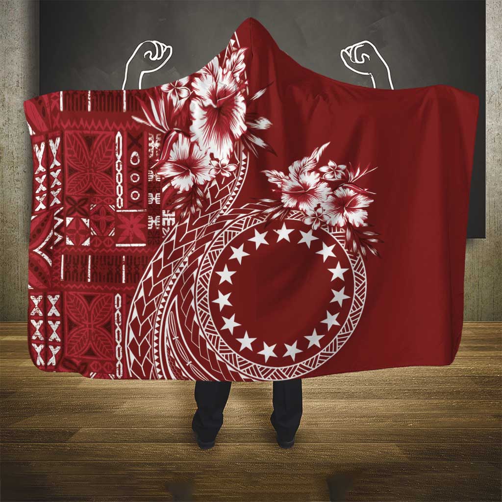 Kia Orana Cook Islands Hooded Blanket Tiare and Stars - Scarlet