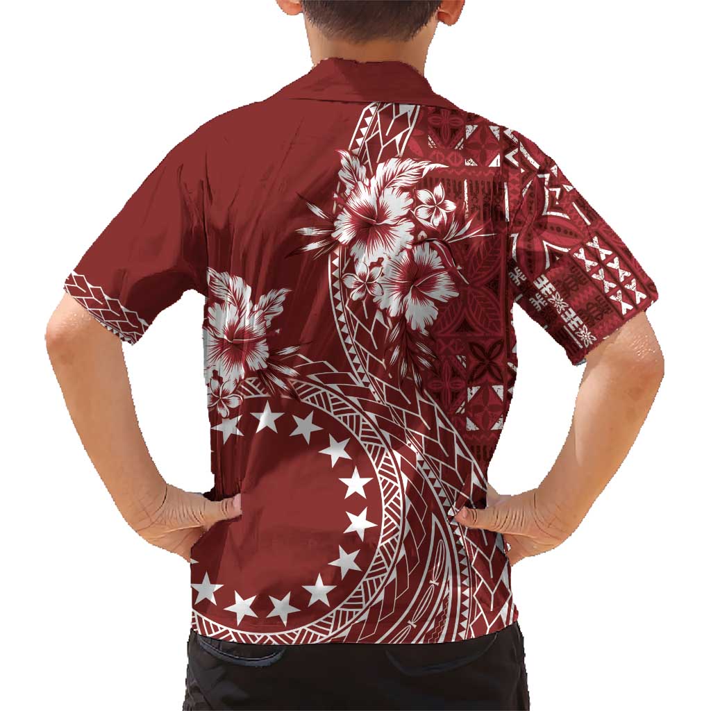 Kia Orana Cook Islands Kid Hawaiian Shirt Tiare and Stars - Scarlet