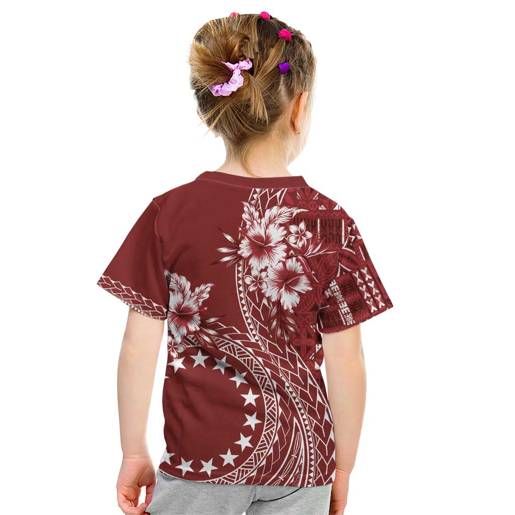 Kia Orana Cook Islands Kid T Shirt Tiare and Stars - Scarlet