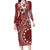Kia Orana Cook Islands Long Sleeve Bodycon Dress Tiare and Stars - Scarlet