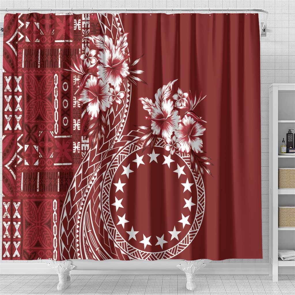 Kia Orana Cook Islands Shower Curtain Tiare and Stars - Scarlet