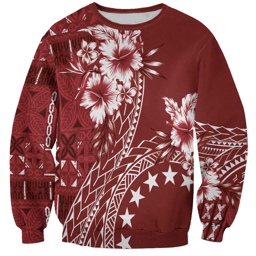 Kia Orana Cook Islands Sweatshirt Tiare and Stars - Scarlet