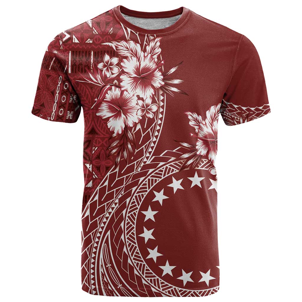 Kia Orana Cook Islands T Shirt Tiare and Stars - Scarlet