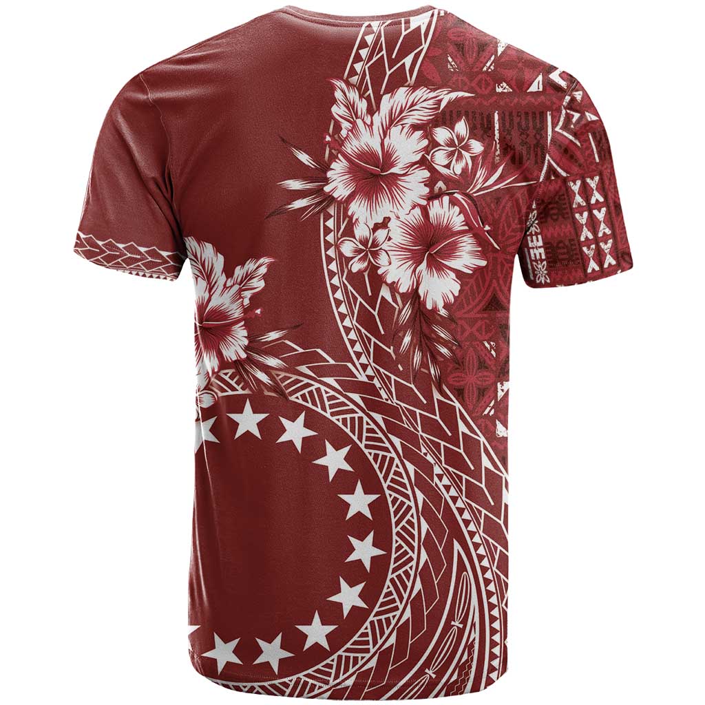 Kia Orana Cook Islands T Shirt Tiare and Stars - Scarlet