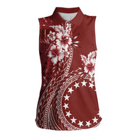 Kia Orana Cook Islands Women Sleeveless Polo Shirt Tiare and Stars - Scarlet