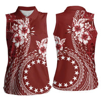 Kia Orana Cook Islands Women Sleeveless Polo Shirt Tiare and Stars - Scarlet