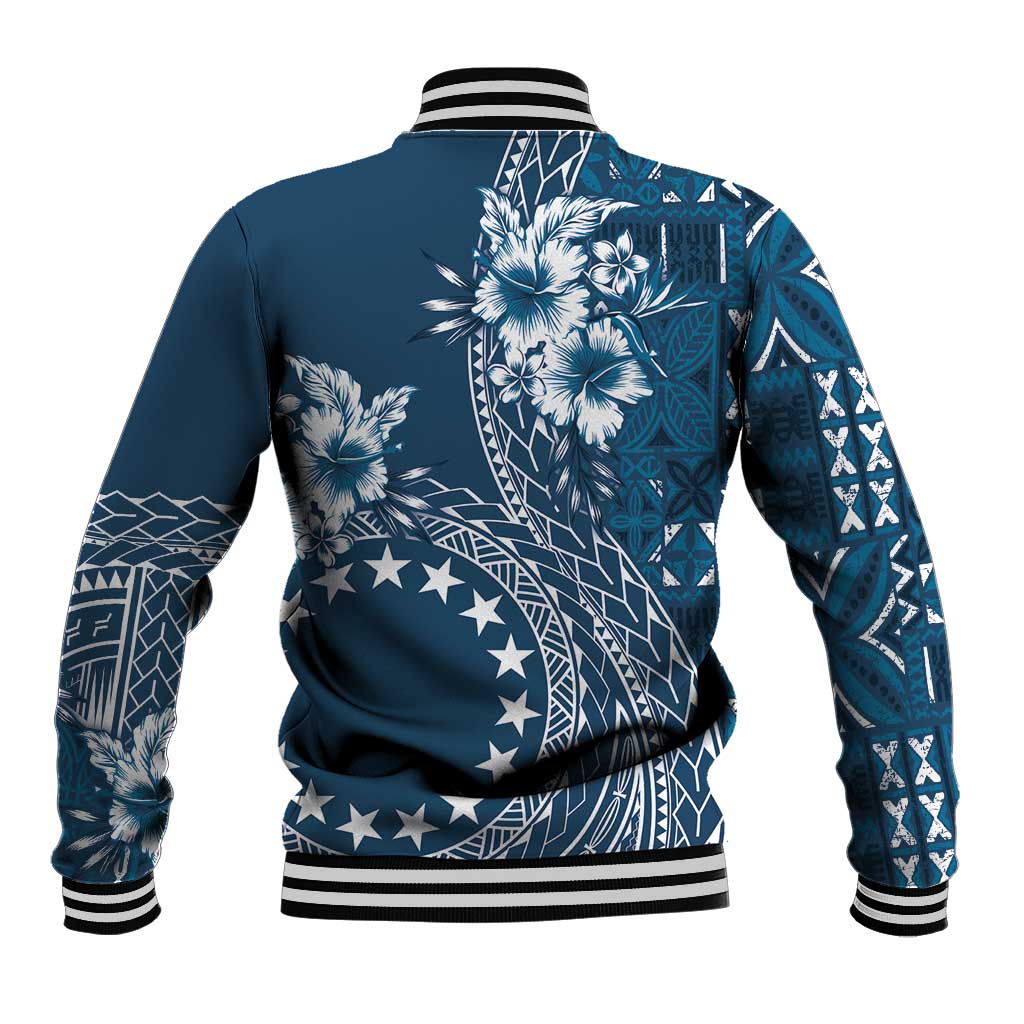 Kia Orana Cook Islands Baseball Jacket Tiare and Stars - Navy Blue