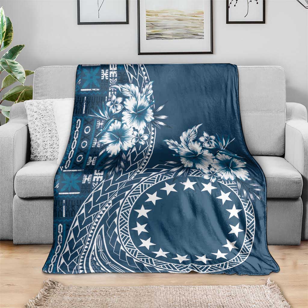 Kia Orana Cook Islands Blanket Tiare and Stars - Navy Blue