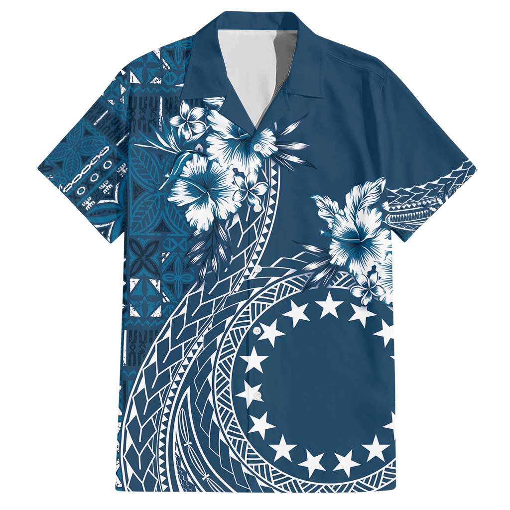 Kia Orana Cook Islands Family Matching Short Sleeve Bodycon Dress and Hawaiian Shirt Tiare and Stars - Navy Blue