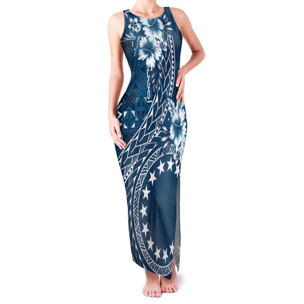 Kia Orana Cook Islands Family Matching Tank Maxi Dress and Hawaiian Shirt Tiare and Stars - Navy Blue