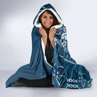 Kia Orana Cook Islands Hooded Blanket Tiare and Stars - Navy Blue