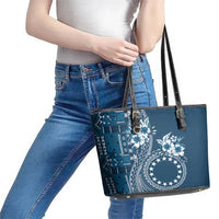 Kia Orana Cook Islands Leather Tote Bag Tiare and Stars - Navy Blue