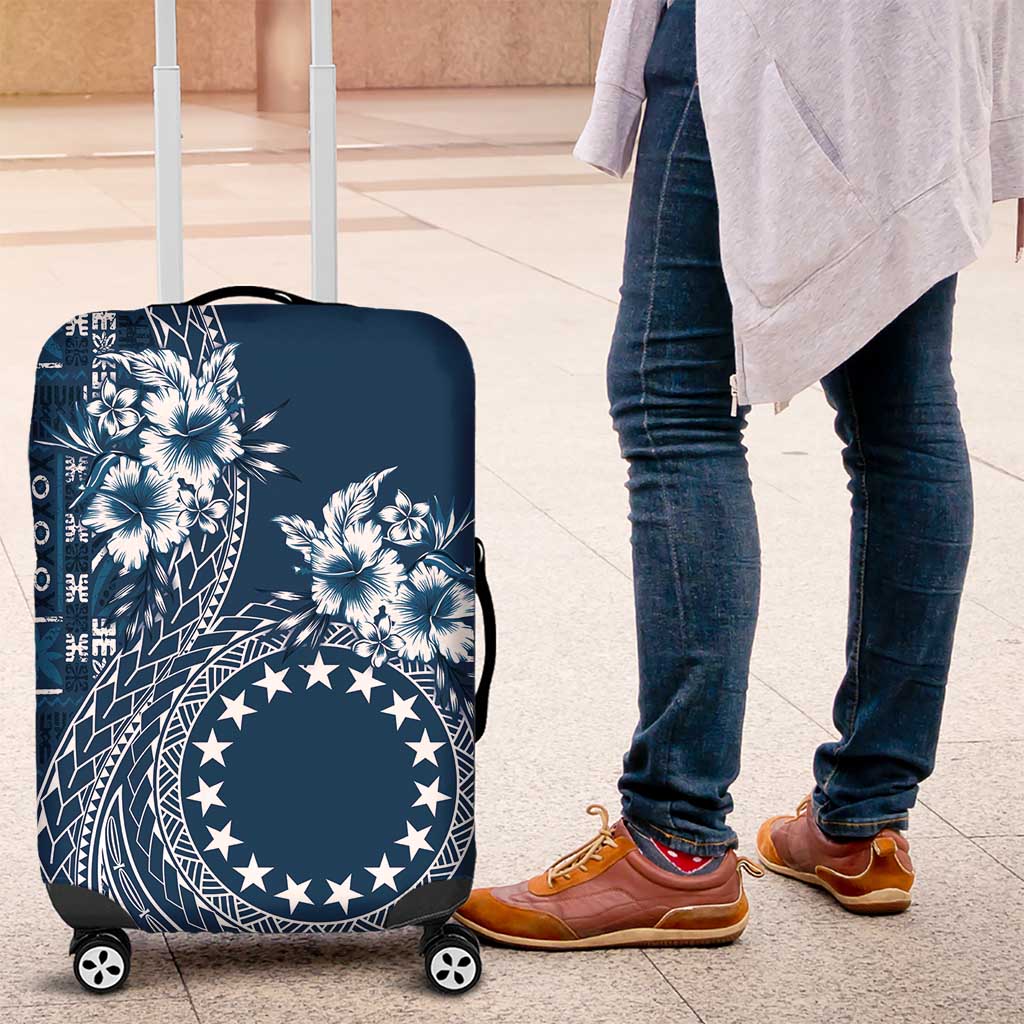 Kia Orana Cook Islands Luggage Cover Tiare and Stars - Navy Blue