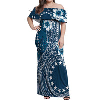 Kia Orana Cook Islands Off Shoulder Maxi Dress Tiare and Stars - Navy Blue