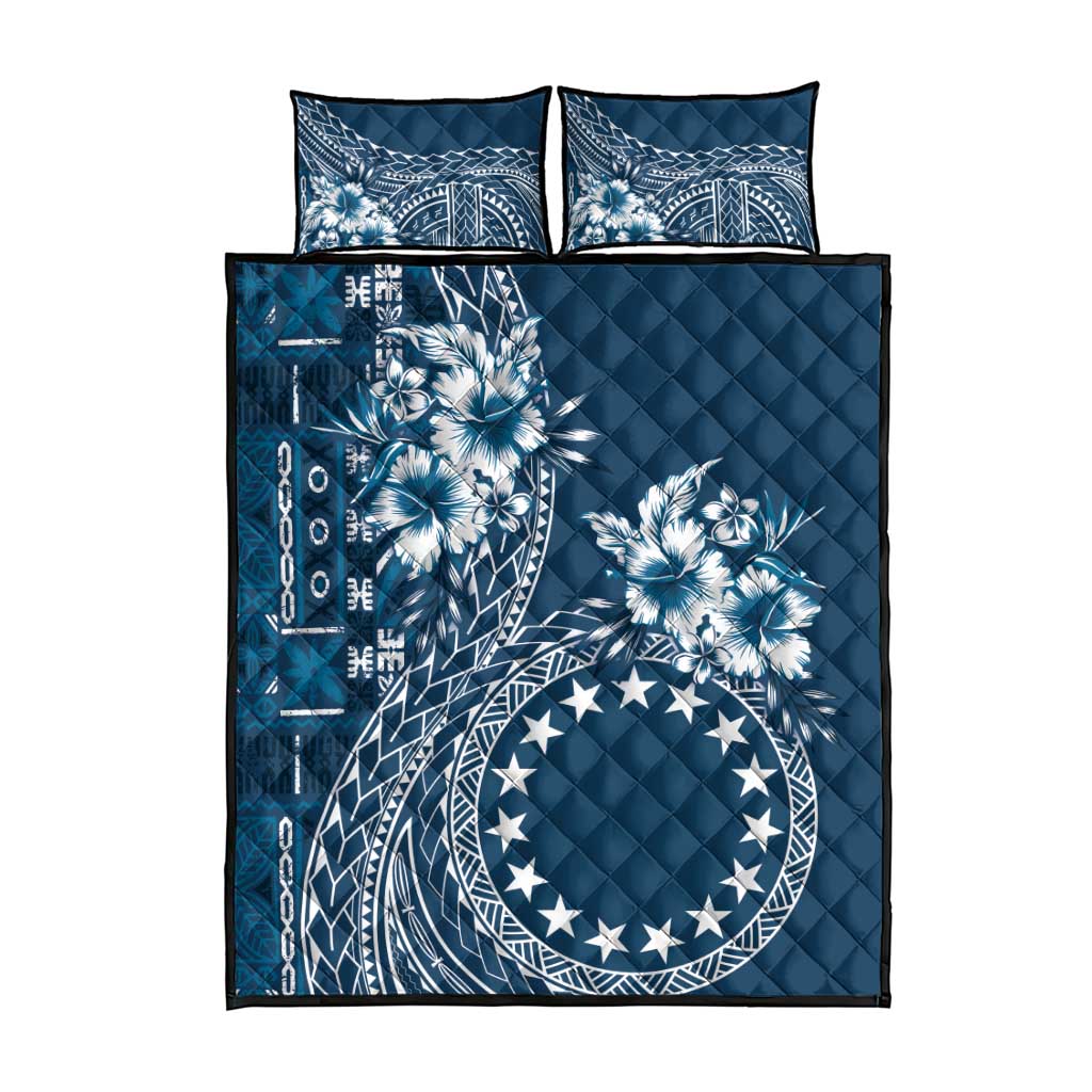 Kia Orana Cook Islands Quilt Bed Set Tiare and Stars - Navy Blue