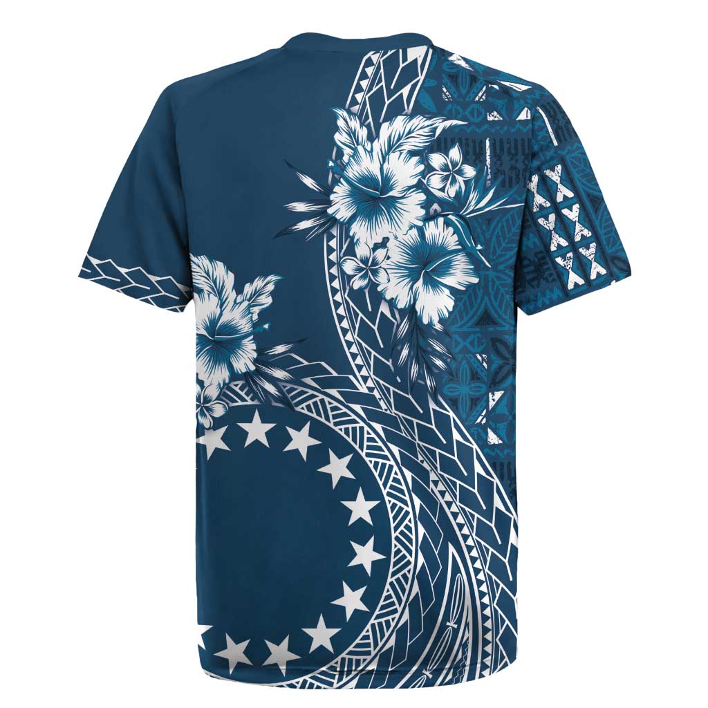 Kia Orana Cook Islands Rugby Jersey Tiare and Stars - Navy Blue