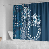 Kia Orana Cook Islands Shower Curtain Tiare and Stars - Navy Blue