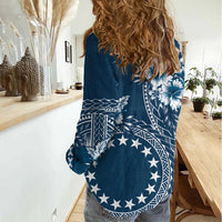 Kia Orana Cook Islands Women Casual Shirt Tiare and Stars - Navy Blue