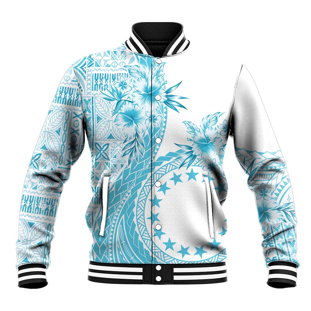 Kia Orana Cook Islands Baseball Jacket Tiare and Stars - Turquoise