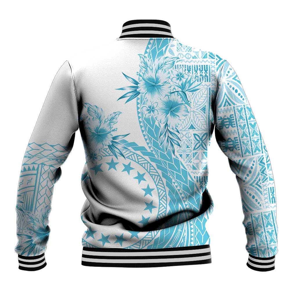 Kia Orana Cook Islands Baseball Jacket Tiare and Stars - Turquoise