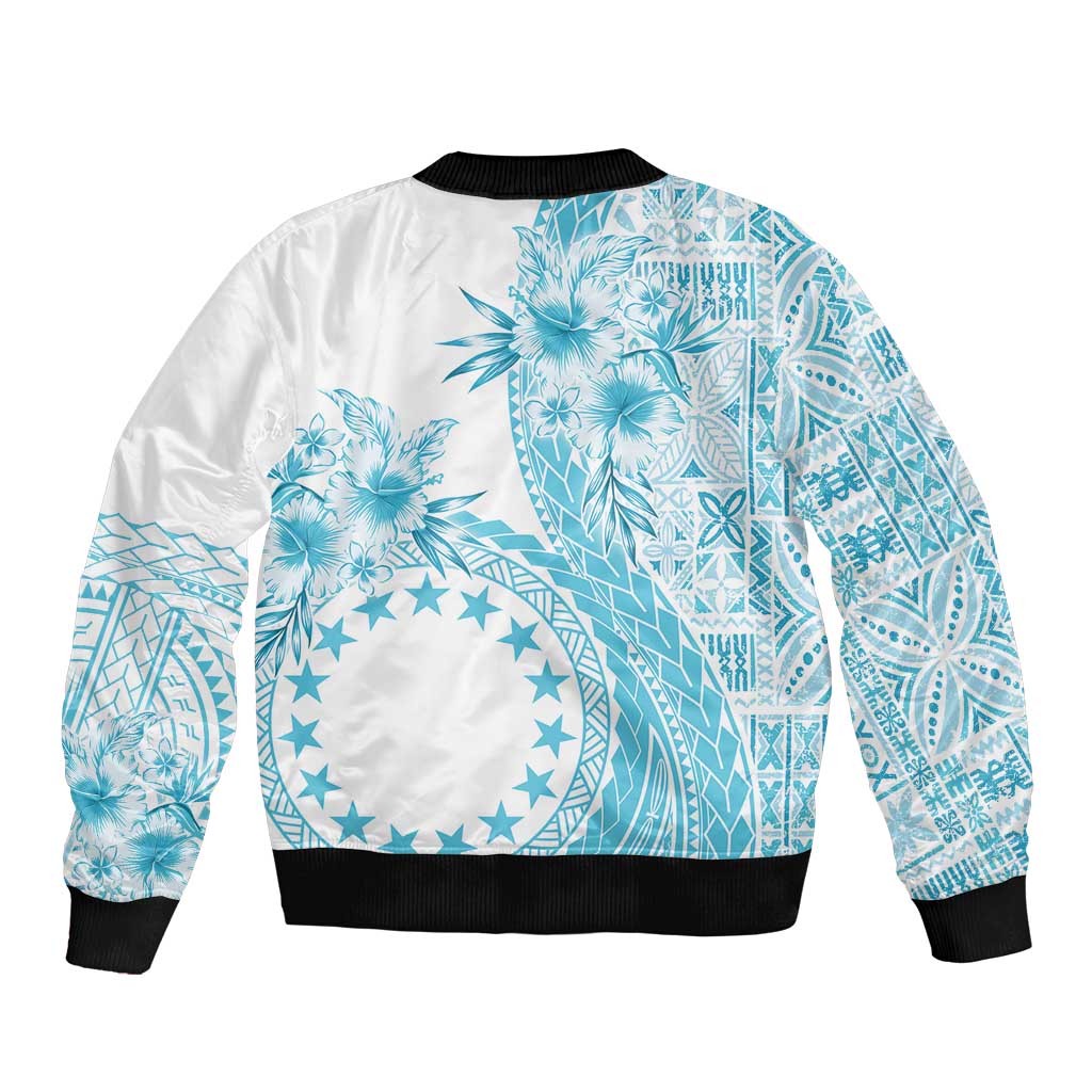 Kia Orana Cook Islands Bomber Jacket Tiare and Stars - Turquoise