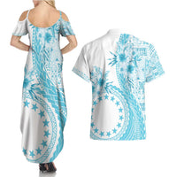 Kia Orana Cook Islands Couples Matching Summer Maxi Dress and Hawaiian Shirt Tiare and Stars - Turquoise