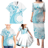 Kia Orana Cook Islands Family Matching Puletasi and Hawaiian Shirt Tiare and Stars - Turquoise