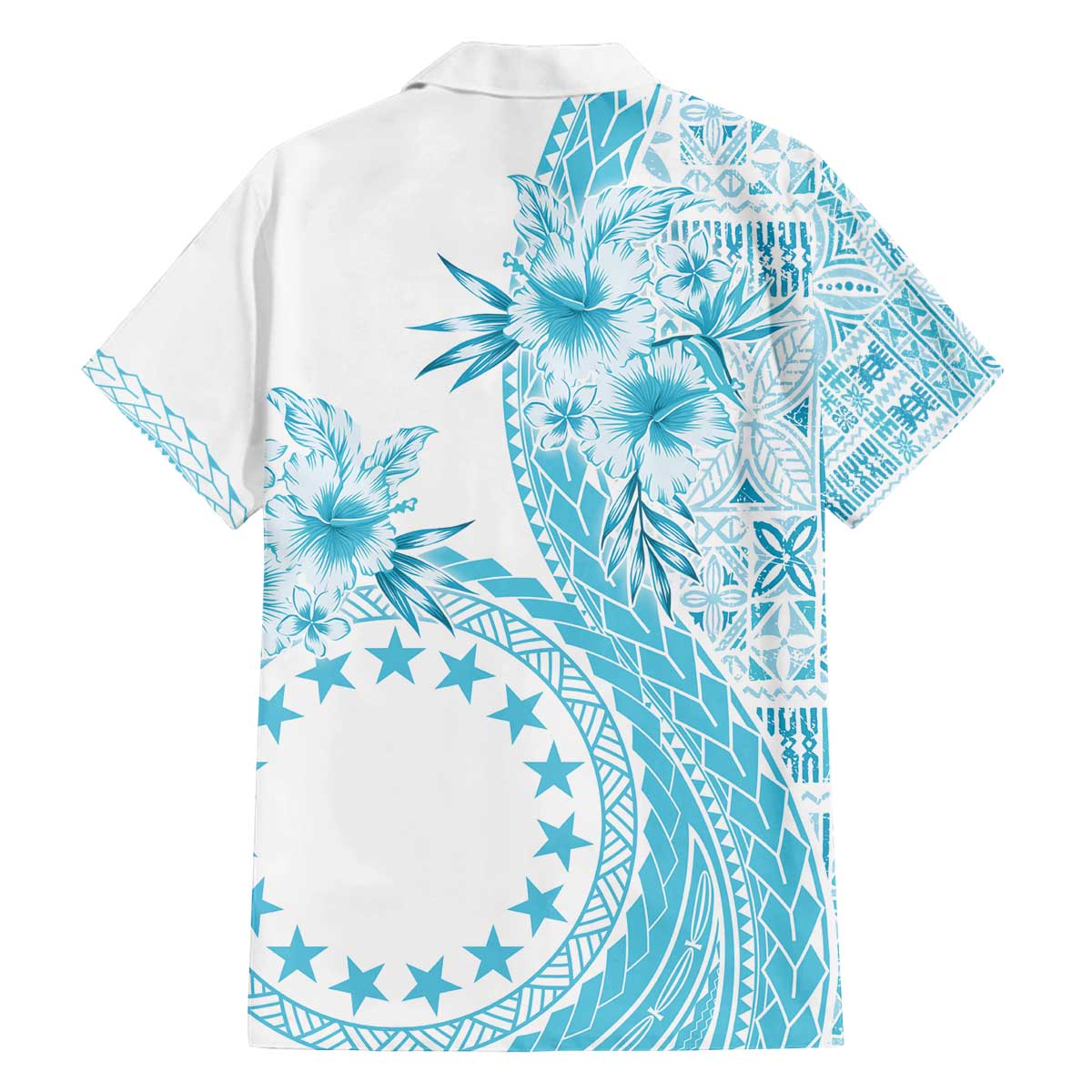 Kia Orana Cook Islands Family Matching Puletasi and Hawaiian Shirt Tiare and Stars - Turquoise