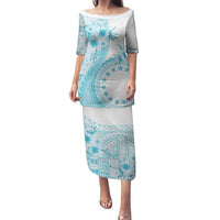 Kia Orana Cook Islands Family Matching Puletasi and Hawaiian Shirt Tiare and Stars - Turquoise