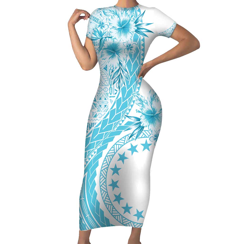 Kia Orana Cook Islands Family Matching Short Sleeve Bodycon Dress and Hawaiian Shirt Tiare and Stars - Turquoise