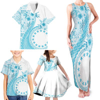 Kia Orana Cook Islands Family Matching Tank Maxi Dress and Hawaiian Shirt Tiare and Stars - Turquoise
