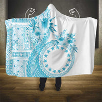 Kia Orana Cook Islands Hooded Blanket Tiare and Stars - Turquoise