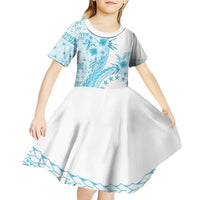 Kia Orana Cook Islands Kid Short Sleeve Dress Tiare and Stars - Turquoise
