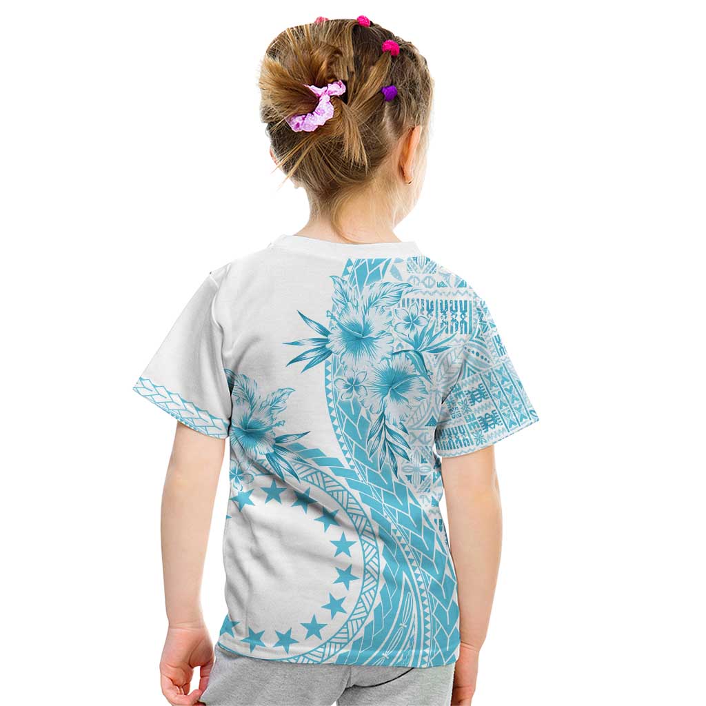 Kia Orana Cook Islands Kid T Shirt Tiare and Stars - Turquoise