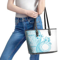 Kia Orana Cook Islands Leather Tote Bag Tiare and Stars - Turquoise