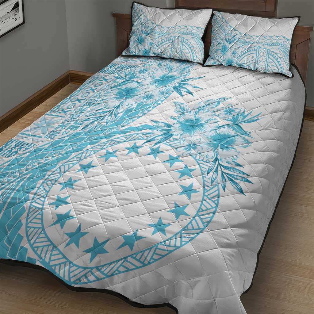 Kia Orana Cook Islands Quilt Bed Set Tiare and Stars - Turquoise