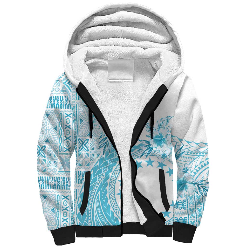 Kia Orana Cook Islands Sherpa Hoodie Tiare and Stars - Turquoise
