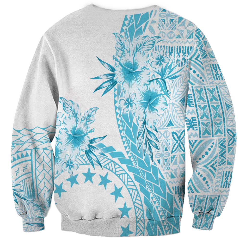 Kia Orana Cook Islands Sweatshirt Tiare and Stars - Turquoise