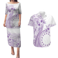 Kia Orana Cook Islands Couples Matching Puletasi and Hawaiian Shirt Tiare and Stars - Lavender