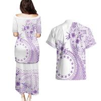 Kia Orana Cook Islands Couples Matching Puletasi and Hawaiian Shirt Tiare and Stars - Lavender