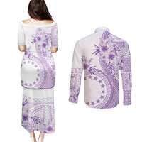 Kia Orana Cook Islands Couples Matching Puletasi and Long Sleeve Button Shirt Tiare and Stars - Lavender