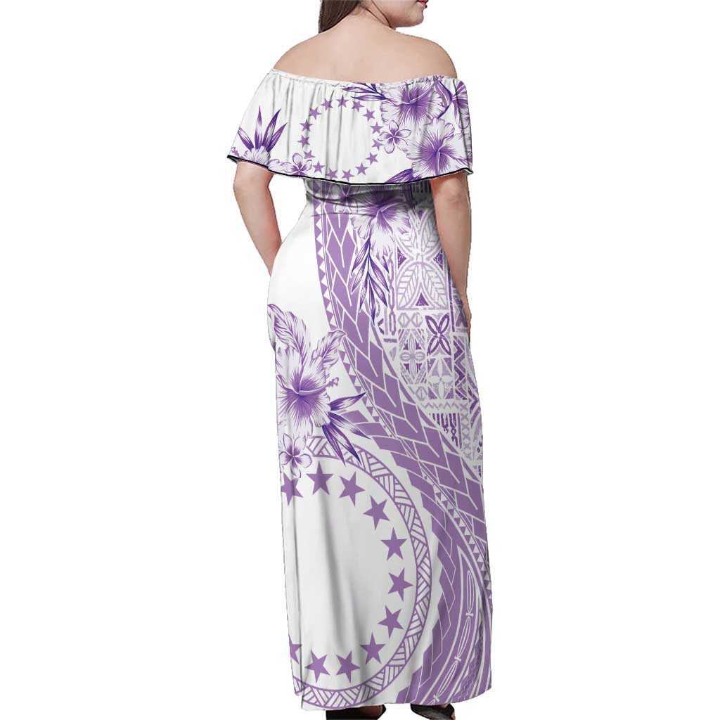 Kia Orana Cook Islands Family Matching Off Shoulder Maxi Dress and Hawaiian Shirt Tiare and Stars - Lavender