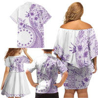 Kia Orana Cook Islands Family Matching Off Shoulder Short Dress and Hawaiian Shirt Tiare and Stars - Lavender