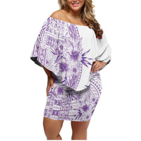Kia Orana Cook Islands Family Matching Off Shoulder Short Dress and Hawaiian Shirt Tiare and Stars - Lavender